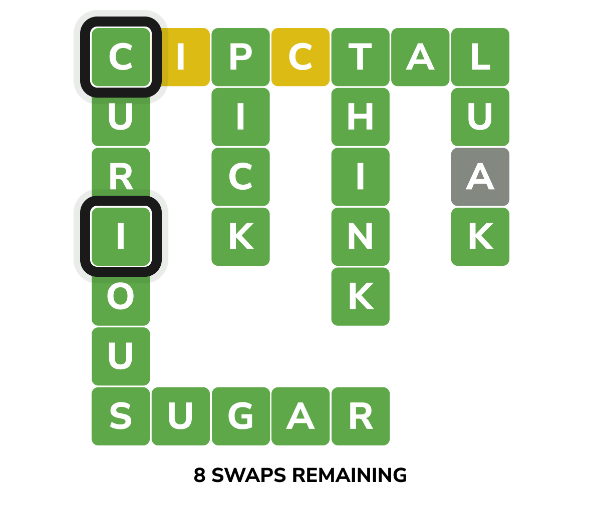 Crosswordle swap yellow I and C