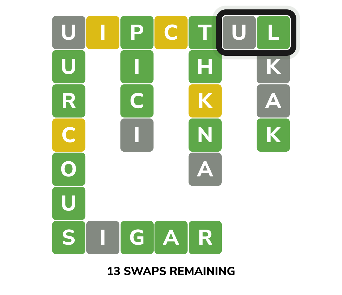 Crosswordle swap yellow L and U