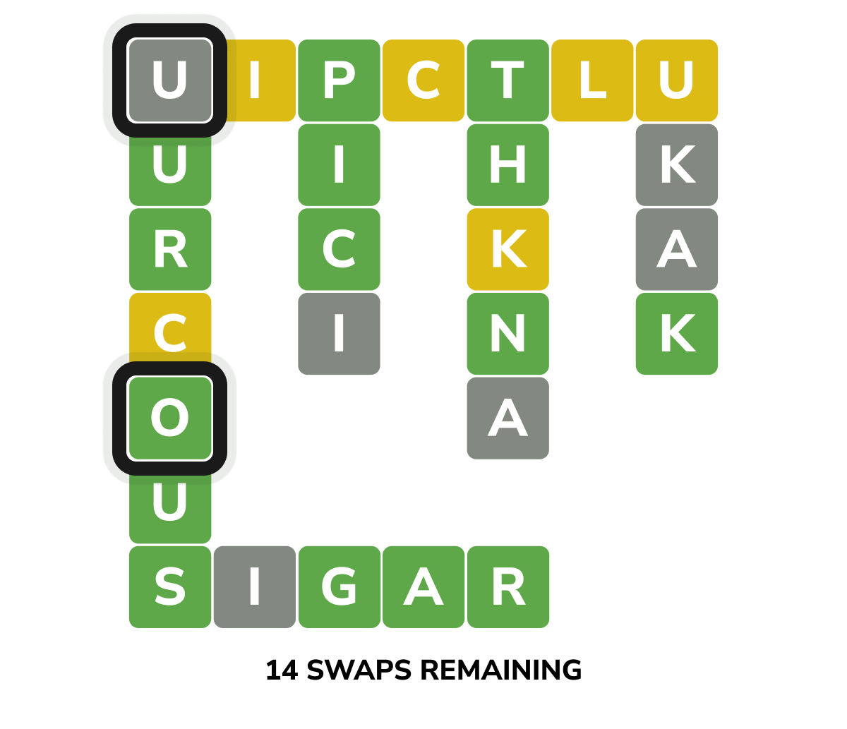 Crosswordle swap yellow O and grey U