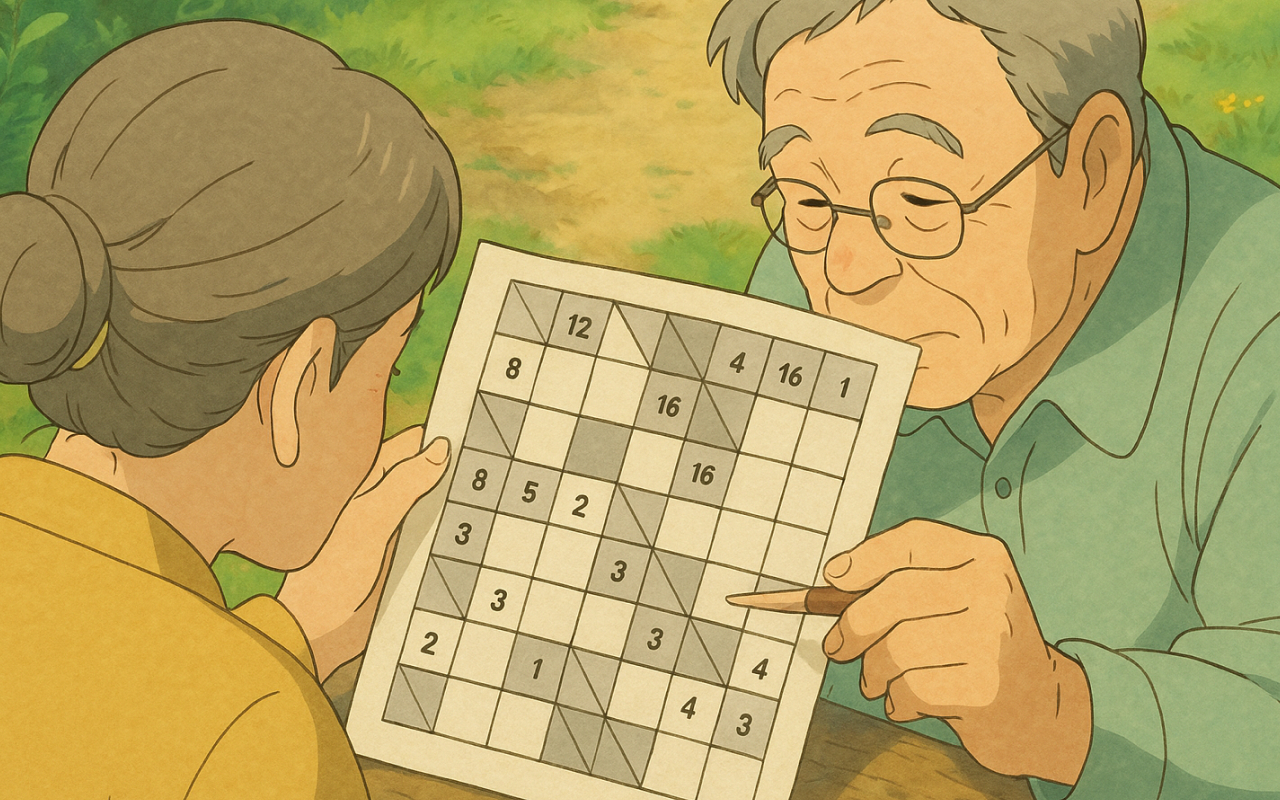 An eldery couple playing Kakuro