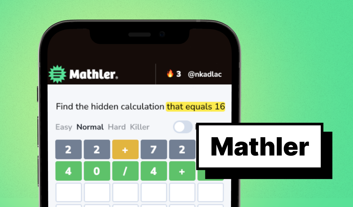 Mathler daily math equation puzzle with color-coded feedback