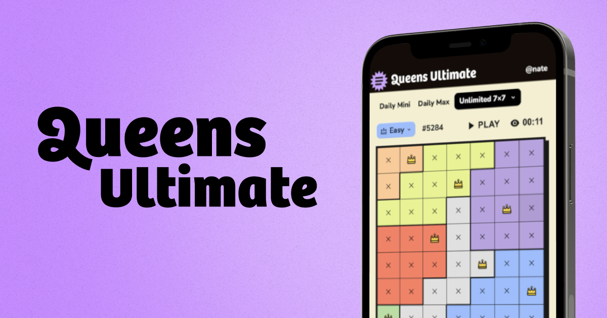 Queens Ultimate unlimited daily logic puzzle game homepage