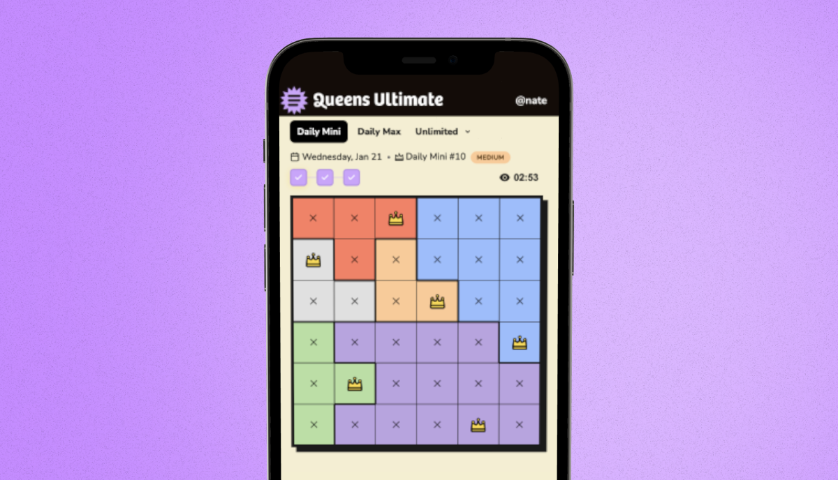 Queens Ultimate color-region logic grid puzzle — free daily game