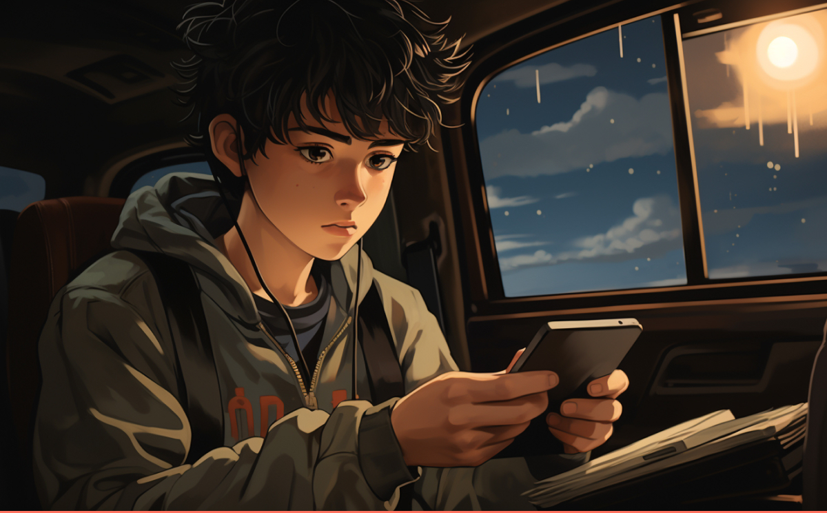 Child on a long road trip playing Sudoku