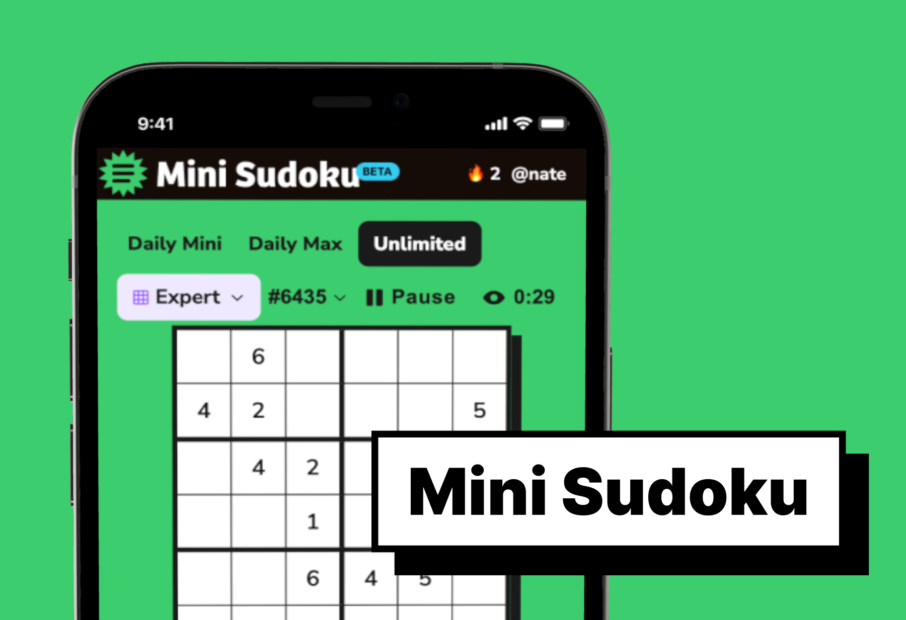 Mini Sudoku 6x6 grid puzzle — a free daily number logic game